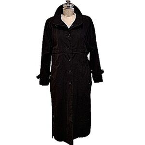 Vintage Neil Martin black belted trench raincoat with plaid zip out lining 10P